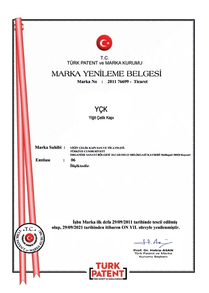 Yiğit Çelik Kapı Belgesi 5