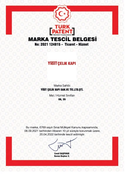 Yiğit Çelik Kapı Belgesi 4