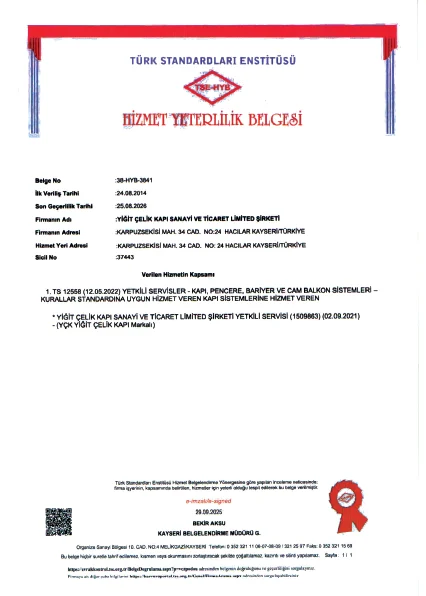 Yiğit Çelik Kapı Belgesi 6